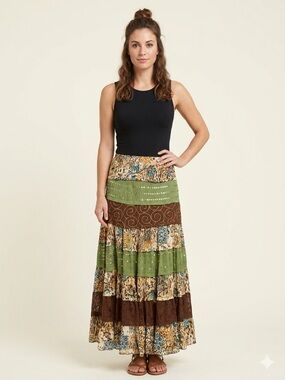 Boho Tiered Patchwork Maxi Skirt By Haven Bleu